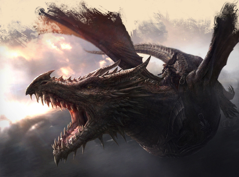 Aegon the Conqueror rides on Black Dread. Artist: Jordi González Escamilla